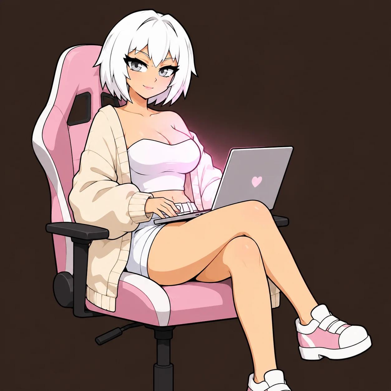 Jaramiyo sentada en su silla con la laptop
